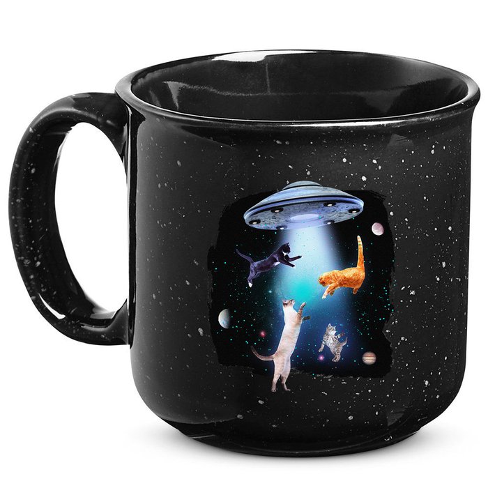 Funny Space Cats Abduction Whimsical Ufo Design 15oz Campfire Ceramic Mug