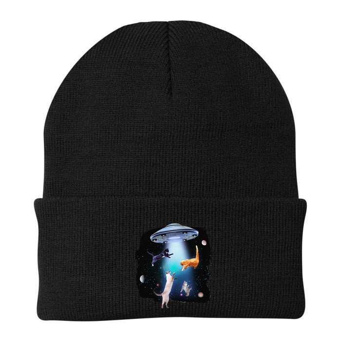 Funny Space Cats Abduction Whimsical Ufo Design Beanie