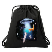 Funny Space Cats Abduction Whimsical Ufo Design Drawstring Bag