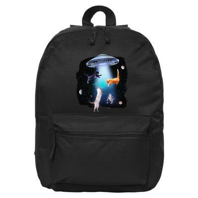 Funny Space Cats Abduction Whimsical Ufo Design 16 in Basic Backpack