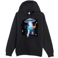 Funny Space Cats Abduction Whimsical Ufo Design Premium Pullover Hoodie