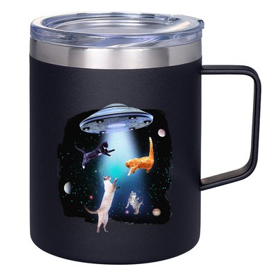 Funny Space Cats Abduction Whimsical Ufo Design 12oz Stainless Steel Coffee Mug