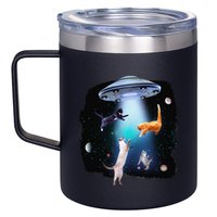 Funny Space Cats Abduction Whimsical Ufo Design 12oz Stainless Steel Coffee Mug