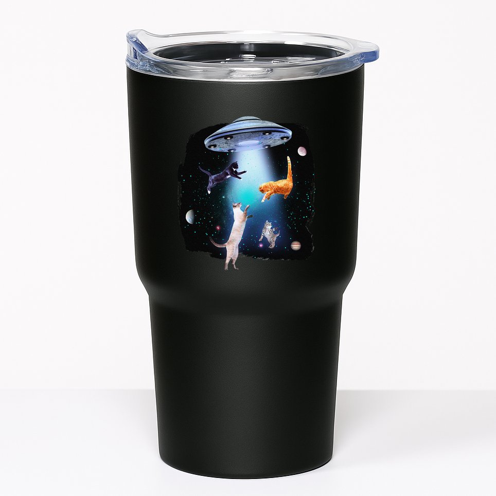 Funny Space Cats Abduction Whimsical Ufo Design Tumbler