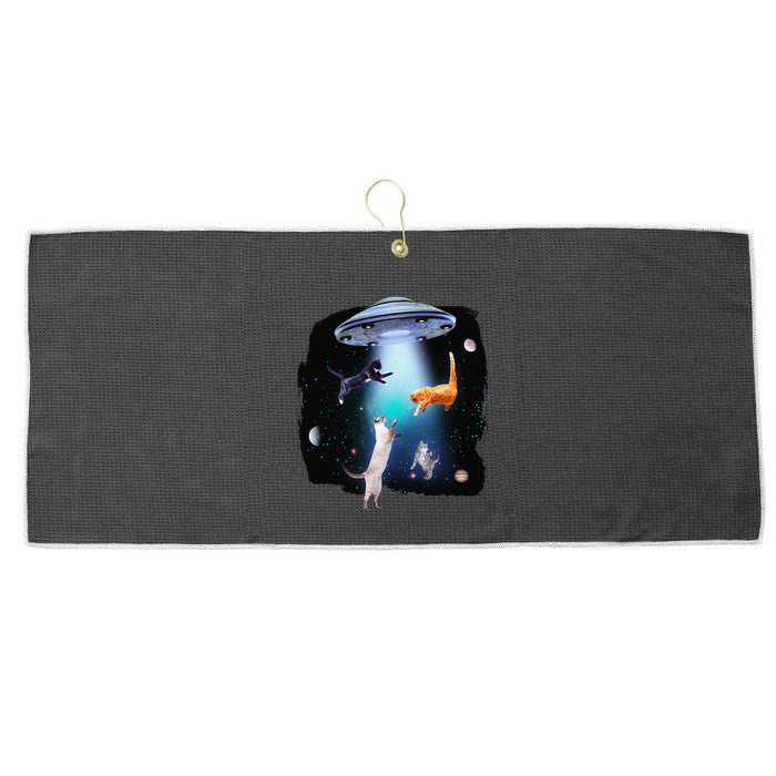 Funny Space Cats Abduction Whimsical Ufo Design Large Microfiber Waffle Golf Towel