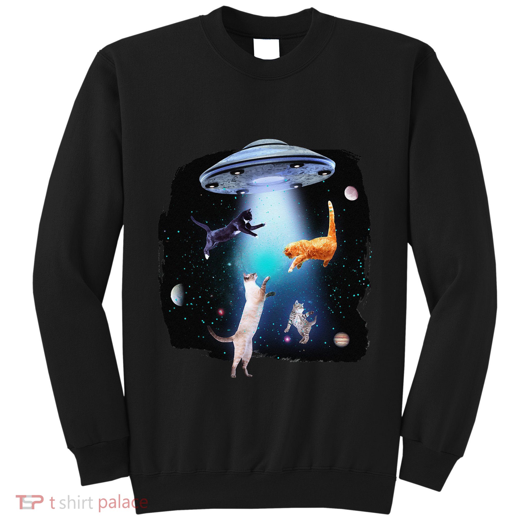 Funny Space Cats Abduction Whimsical Ufo Design Tall Sweatshirt
