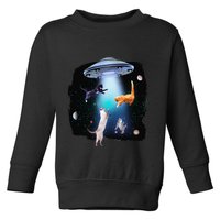 Funny Space Cats Abduction Whimsical Ufo Design Toddler Sweatshirt