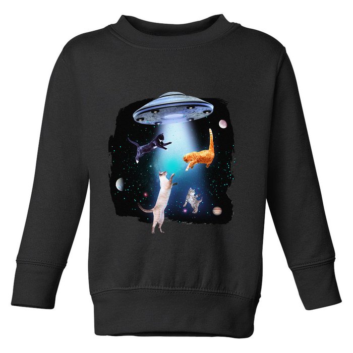 Funny Space Cats Abduction Whimsical Ufo Design Toddler Sweatshirt
