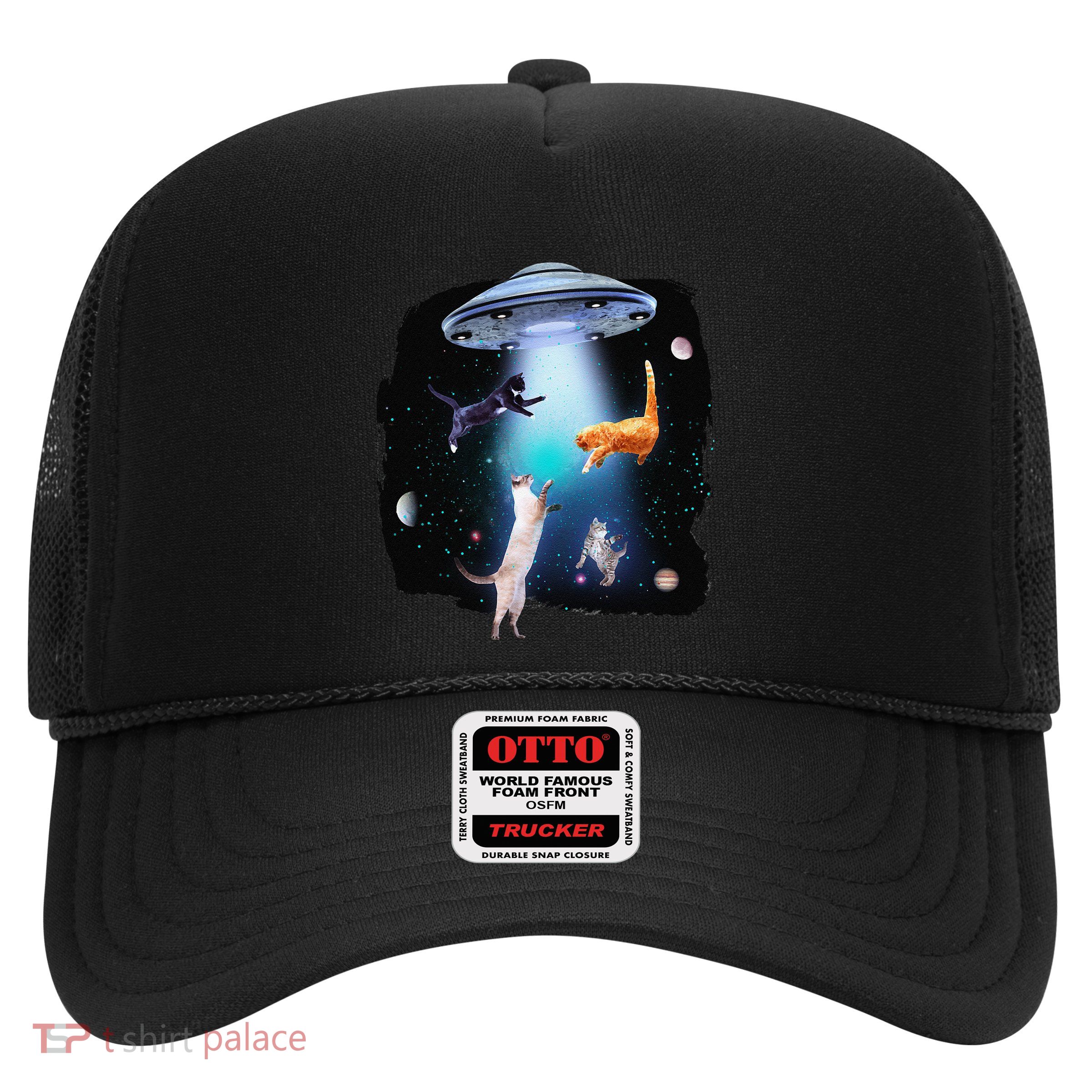 Funny Space Cats Abduction Whimsical Ufo Design Trucker Hat