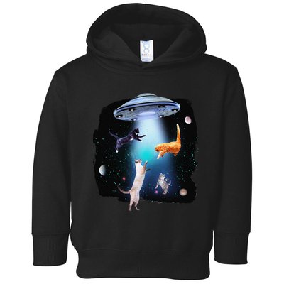 Funny Space Cats Abduction Whimsical Ufo Design Toddler Hoodie