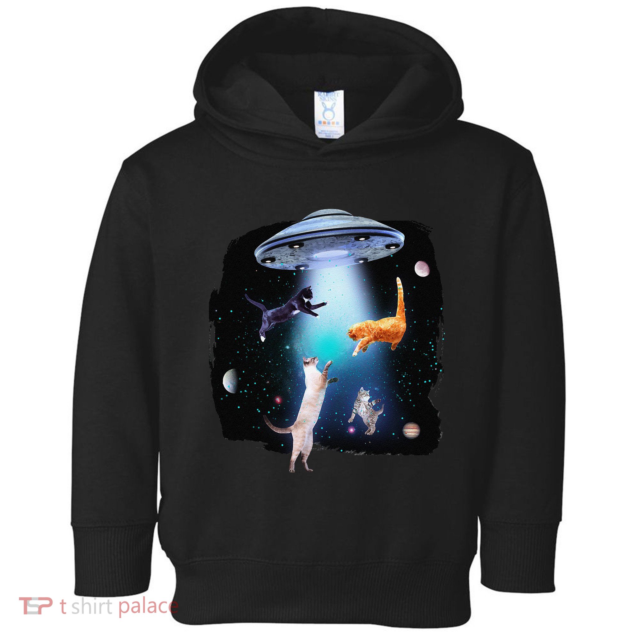 Funny Space Cats Abduction Whimsical Ufo Design Toddler Hoodie