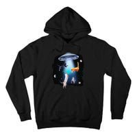 Funny Space Cats Abduction Whimsical Ufo Design Tall Hoodie