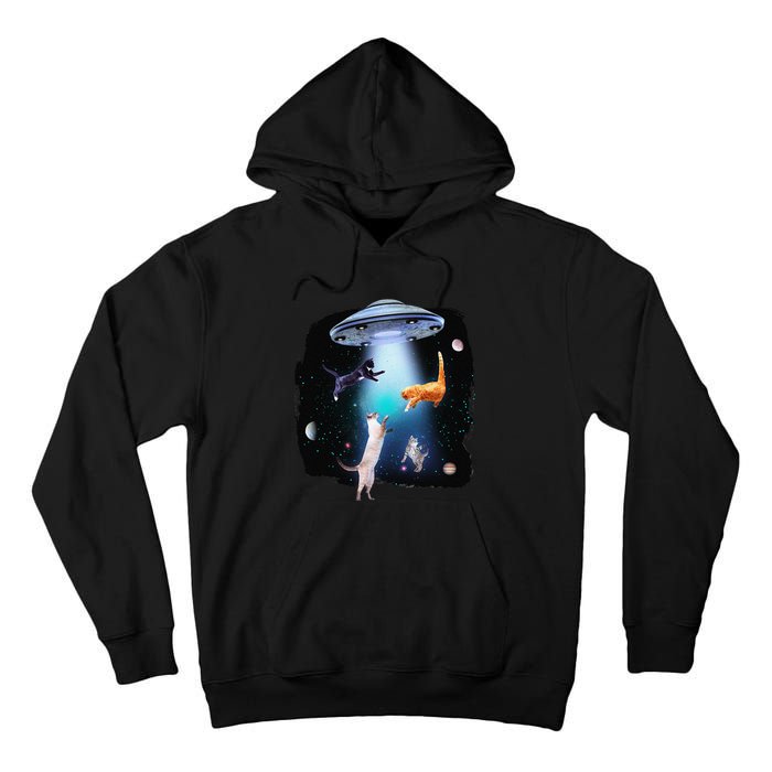 Funny Space Cats Abduction Whimsical Ufo Design Tall Hoodie