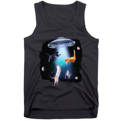 Funny Space Cats Abduction Whimsical Ufo Design Tank Top
