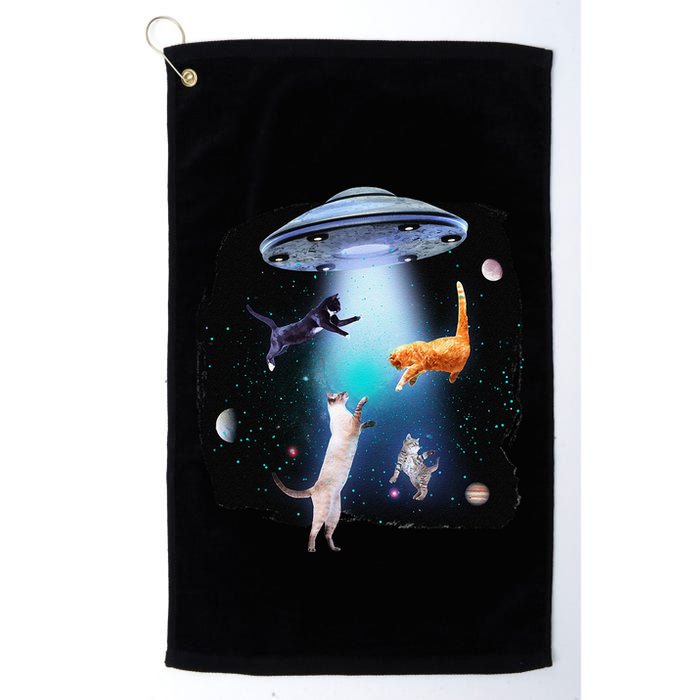 Funny Space Cats Abduction Whimsical Ufo Design Golf Towel