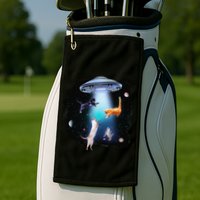 Funny Space Cats Abduction Whimsical Ufo Design Golf Towel