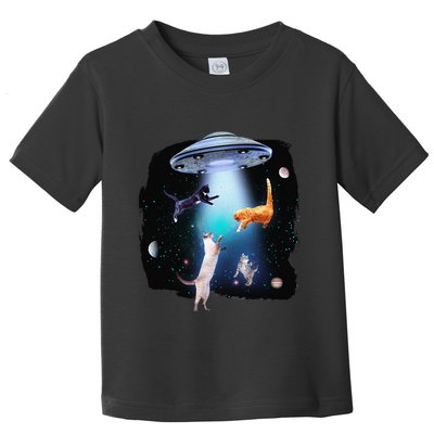 Funny Space Cats Abduction Whimsical Ufo Design Toddler T-Shirt