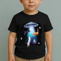 Funny Space Cats Abduction Whimsical Ufo Design Toddler T-Shirt