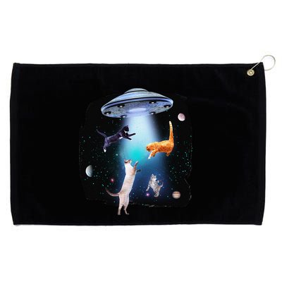 Funny Space Cats Abduction Whimsical Ufo Design Grommeted Golf Towel