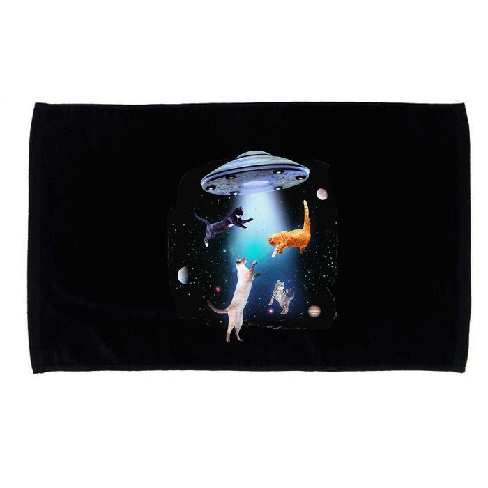 Funny Space Cats Abduction Whimsical Ufo Design Microfiber Hand Towel