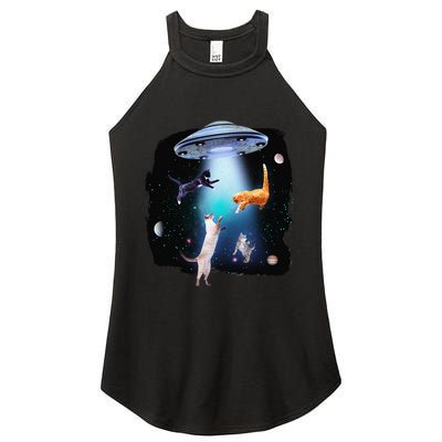 Funny Space Cats Abduction Whimsical Ufo Design Women's Perfect Tri Rocker Tank
