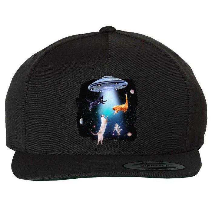 Funny Space Cats Abduction Whimsical Ufo Design Wool Snapback Cap
