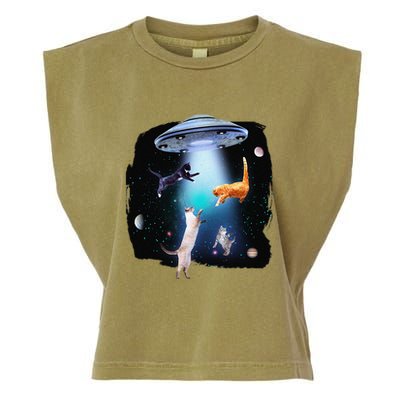 Funny Space Cats Abduction Whimsical Ufo Design Garment-Dyed Women's Muscle Tee