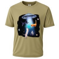 Funny Space Cats Abduction Whimsical Ufo Design Performance Shirt