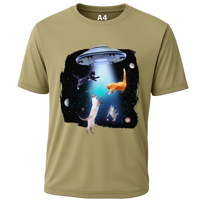 Funny Space Cats Abduction Whimsical Ufo Design Performance Shirt
