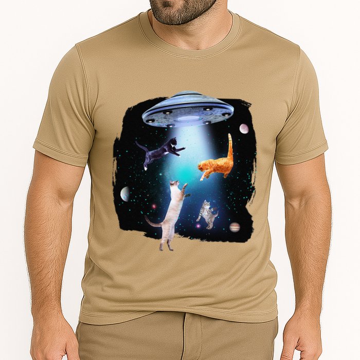 Funny Space Cats Abduction Whimsical Ufo Design Performance Shirt