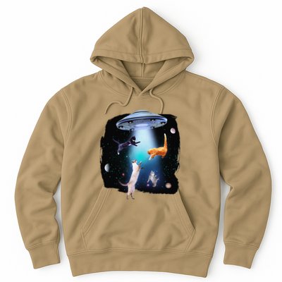 Funny Space Cats Abduction Whimsical Ufo Design Hoodie
