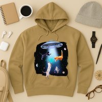 Funny Space Cats Abduction Whimsical Ufo Design Hoodie