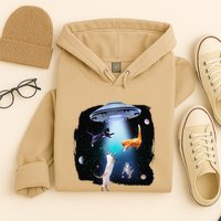 Funny Space Cats Abduction Whimsical Ufo Design Hoodie