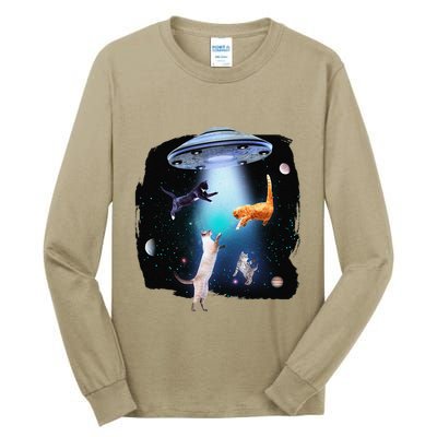 Funny Space Cats Abduction Whimsical Ufo Design Tall Long Sleeve T-Shirt