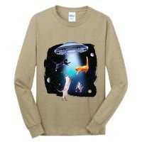 Funny Space Cats Abduction Whimsical Ufo Design Tall Long Sleeve T-Shirt
