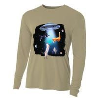 Funny Space Cats Abduction Whimsical Ufo Design Cooling Performance Long Sleeve Crew