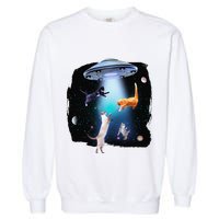 Funny Space Cats Abduction Whimsical Ufo Design Garment-Dyed Sweatshirt