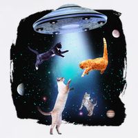 Funny Space Cats Abduction Whimsical Ufo Design Garment-Dyed Sweatshirt