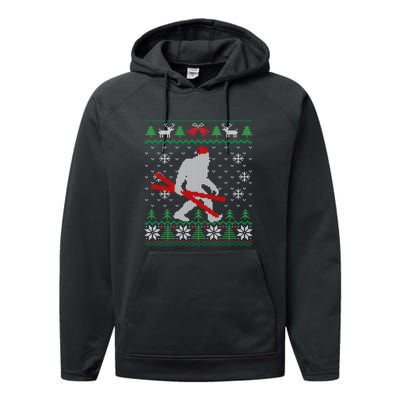 Funny Skiing Cute Bigfoot Ugly Christmas Gift Performance Fleece Hoodie