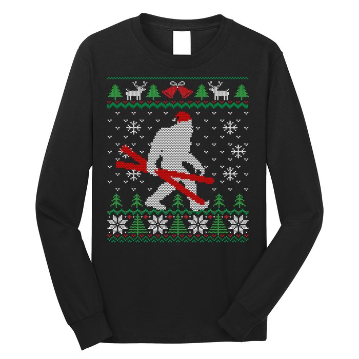 Funny Skiing Cute Bigfoot Ugly Christmas Gift Long Sleeve Shirt