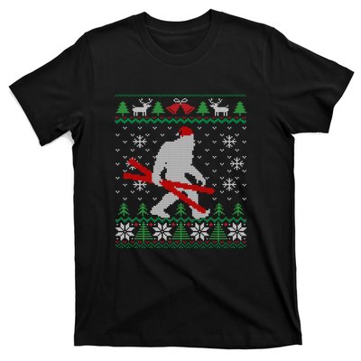 Funny Skiing Cute Bigfoot Ugly Christmas Gift T-Shirt