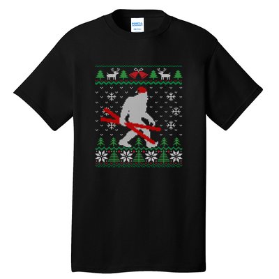 Funny Skiing Cute Bigfoot Ugly Christmas Gift Tall T-Shirt