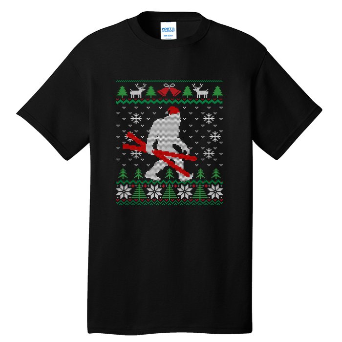 Funny Skiing Cute Bigfoot Ugly Christmas Gift Tall T-Shirt