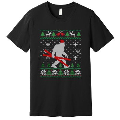 Funny Skiing Cute Bigfoot Ugly Christmas Gift Premium T-Shirt