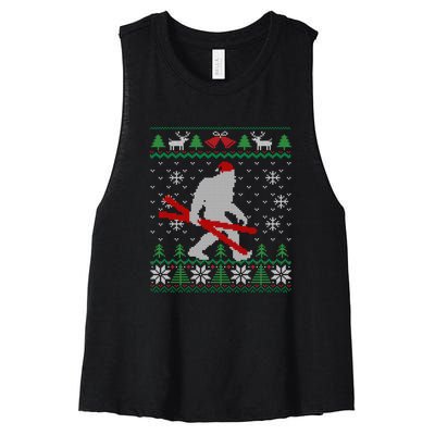 Funny Skiing Cute Bigfoot Ugly Christmas Gift Women's Racerback Cropped Tank