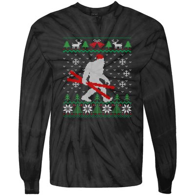 Funny Skiing Cute Bigfoot Ugly Christmas Gift Tie-Dye Long Sleeve Shirt