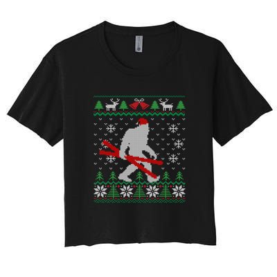 Funny Skiing Cute Bigfoot Ugly Christmas Gift Women's Crop Top Tee