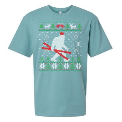 Funny Skiing Cute Bigfoot Ugly Christmas Gift Sueded Cloud Jersey T-Shirt