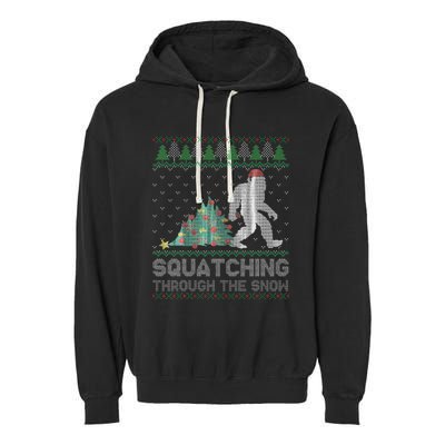 Funny Sasquatch Christmas Squatching Bigfoot Xmas Sweater Garment-Dyed Fleece Hoodie