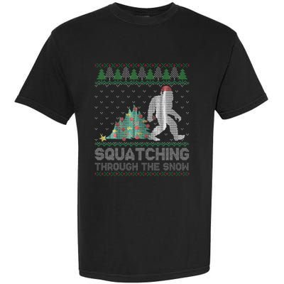 Funny Sasquatch Christmas Squatching Bigfoot Xmas Sweater Garment-Dyed Heavyweight T-Shirt